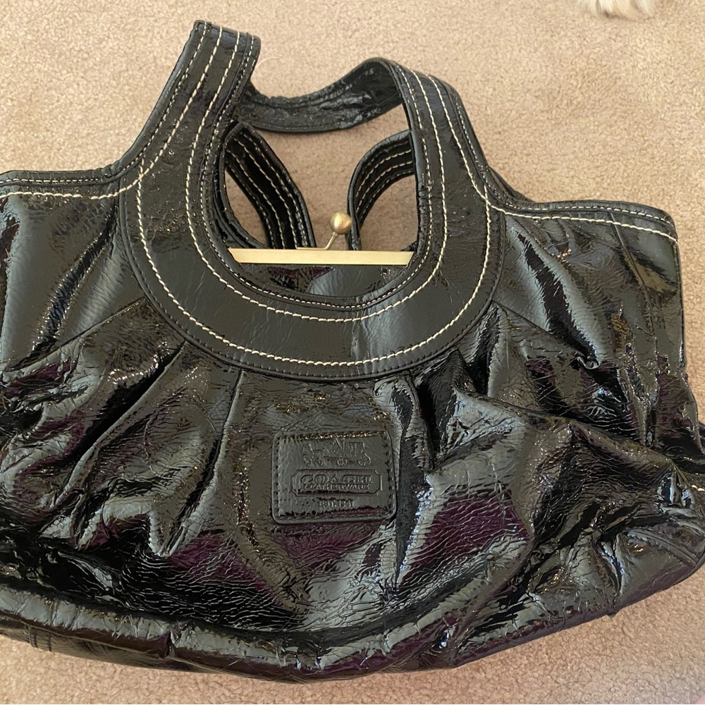 Coach black patent leather handbag